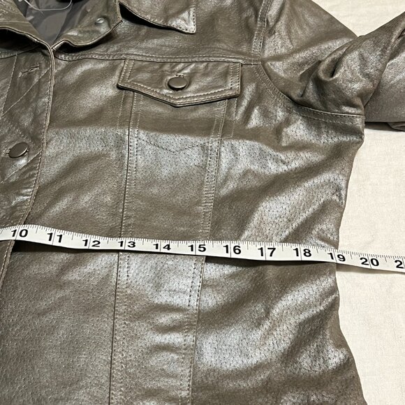 Metrostyle Women’s Metallic Gray Genuine Leather Jacket Size 14 Snap Button Moto - Picture 8 of 13